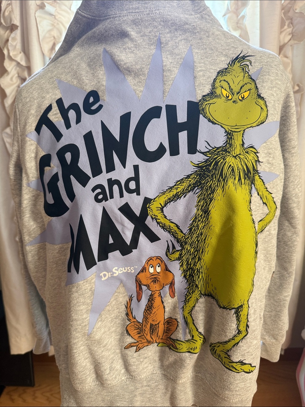 Dr. Seuss Gray Sweatshirt with Green Grinch & Orange Max Graphic